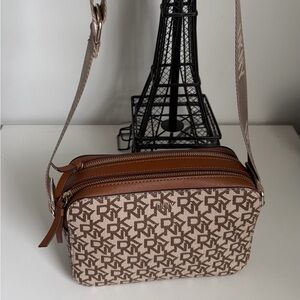 DKNY Beige and Brown Patterned Crossbody Bag